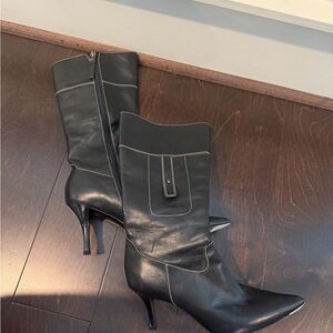 Hugo Boss vintage Women's Black Leather Pointed-Toe Mid-Calf Boots